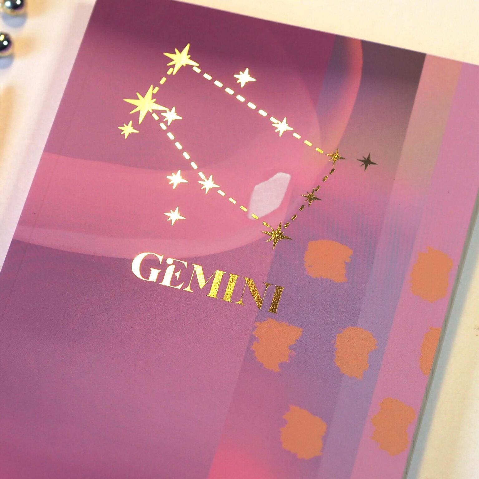 gemini star sign notebook gift, gold constellation detail