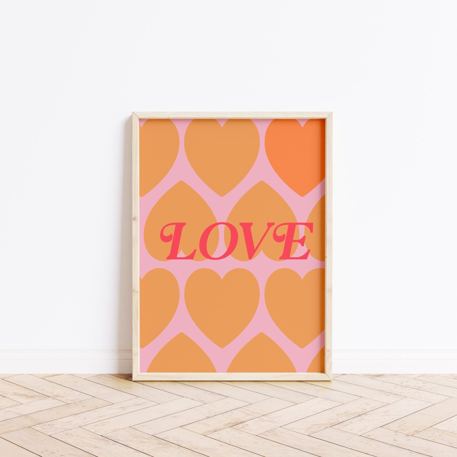 Love, heart pink and orange art print, valentines gift, love gift