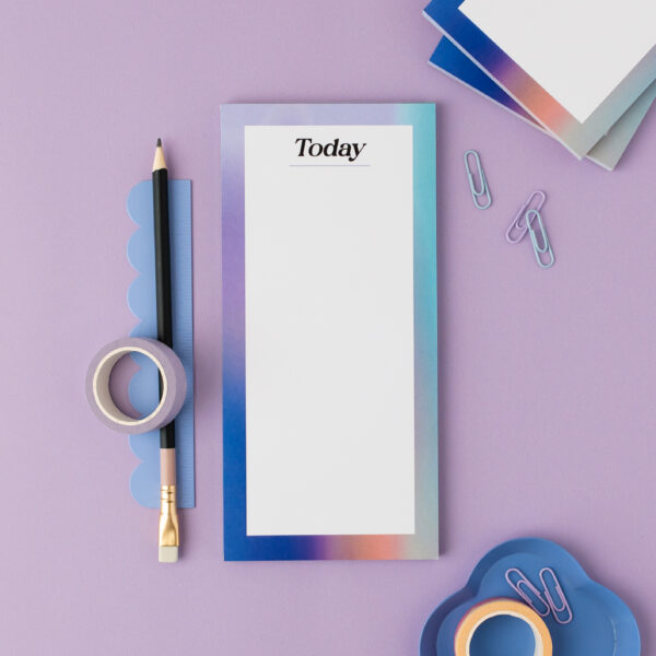 slim blank day notepad with blue gradient edge and the word 'today' at the top