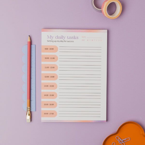 'my daily tasks' note pad planner pad with sections for each time of day